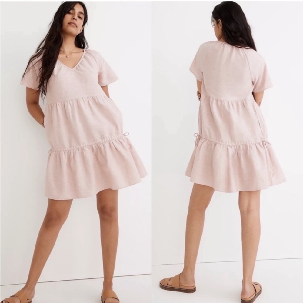 $98 Madewell Linen-Blend Lorelei Mini Dress in blush pink S